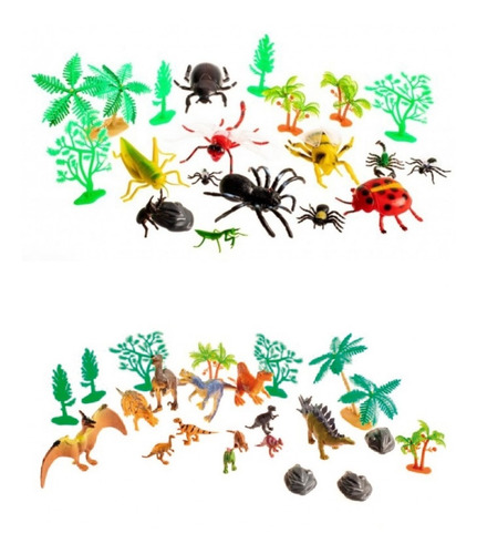 Pack Muñecos Dinosaurios T Rex Juguete + Insectos Araña 