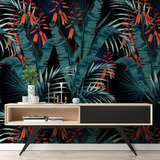 Vinil Decorativo Hojas Flores Tropic Tapiz Hd Autoadhesivo Color Negro