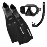 Kit De Mergulho Seasub Máscara + Snorkel + Nadadeira - Preto