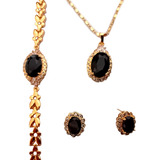 Juego Joyas Pulsera Cadena Aretes Set Conjunto Oro Laminado