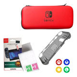 Case Nintendo Switch + Película De Vidro + 4 Grips + Tpu