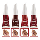 Kit Esmalte Risque 4 Tons Vermelhos Cremoso Hipoalergenicos