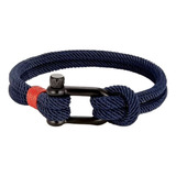 Pulsera Nautica Para Hombre Mujer Grillete Hilo Milan Acero Color Azul/grillete Negro Largo 21 Cm