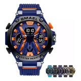 Relógio Smael 8087 Masculino Tático Militar Azul/laranja