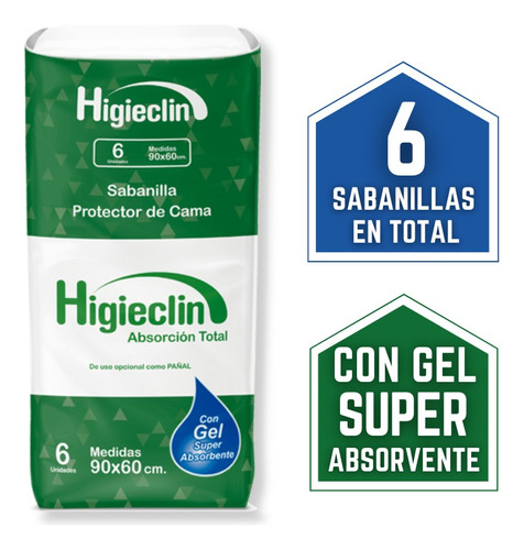 Sabanillas Para Adultos Higieclin Con Gel 90 X 60 X 6 u