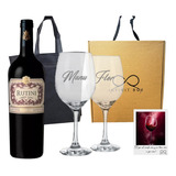 Box Regalo Vino Rutini Cab Mal + 2 Copas Vidrio Grabadas 