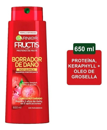 Shampoo Fructis Borrador De Daño Post Química 650 Ml