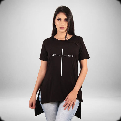 Camiseta Camisa Feminina Academia Blusa Longa Slim Sobre Leg