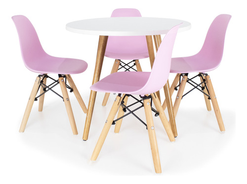 Mesa Eiffel 60 Cm Infantil 4 Cadeira Eiffel Eames Kids Wood