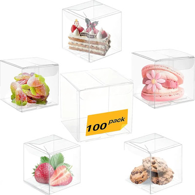 100 Cajas Para Dulces, Cajas Para Postres 7x7x7 Cm, Cajas De Acetato Transparente, Cajas Para Galletas Para Navidad, Día Del Niño,fiestas De Cumpleaños, Actividades Artesanales
