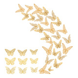36 Unids / Set Mariposas Pegatinas De Pared Dorado