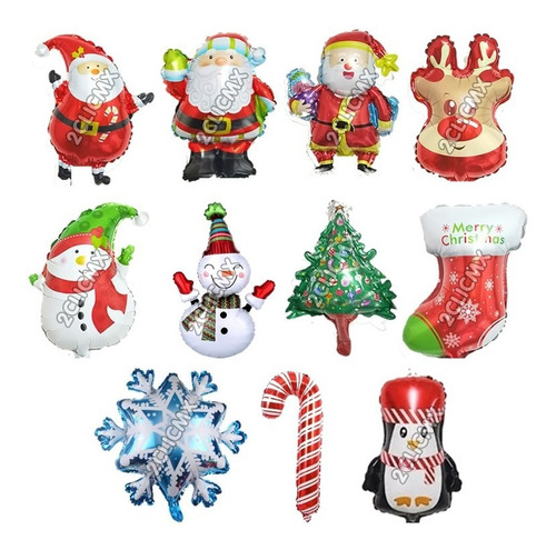 5 Globos Metálicos Decorativo Adorno Navidad Santa Surtidos
