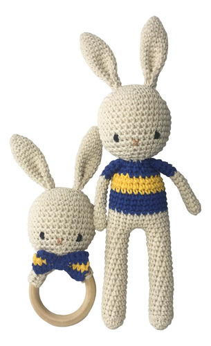 Set Conejo Y Sonajero Boca Juniors Peluche Tejido Apego