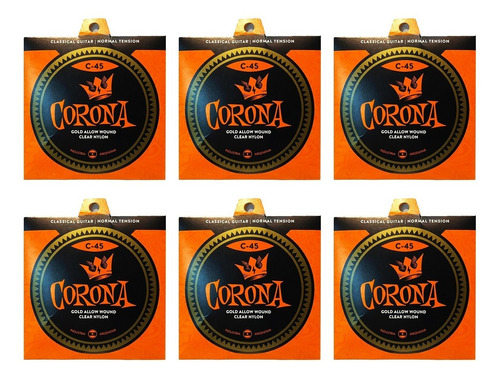 Combo X 6 Encordados Guitarra Criolla Corona Cuerdas Dorado