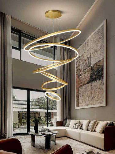 Lustre Pendente Anéis Sofisticado 6 Aros Led 3500k 160w Cor Dourado 110v/220v