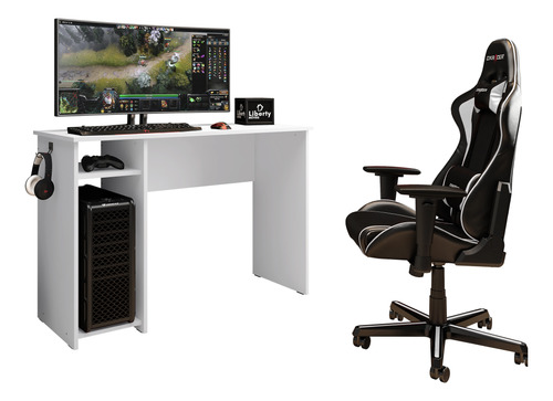 Mesa Escrivaninha Gamer Pc Gaming Desk Branco Lbm Móveis