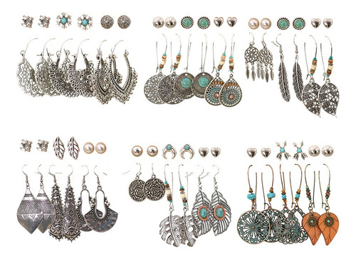 36 Pares Bohemios Pendientes Vintage Aretes Largos Mujer