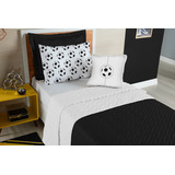 Kit Colcha Roupa Cama Solteiro 5 Pçs Menino Futebol Branco