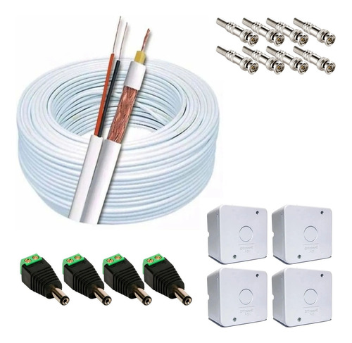 Kit Instalação 4 Câmeras Segurança Cabo Coaxial E Conectores