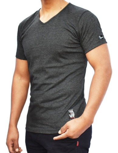 Remera Cuello V Slim Fit Hombre Algodon Premiun