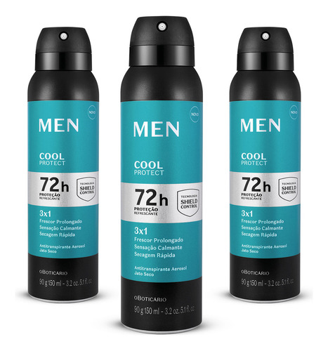 Boticário Kit Desodorante Aerosol Men Cool Protect 90g Fragrância Men