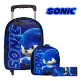 Kit Mochila Infantil Masculina Sonic Rodinha Envio Imediato