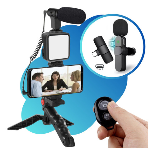 Kit Vlogging Youtubers Suporte Celular Microfone Sem Fio