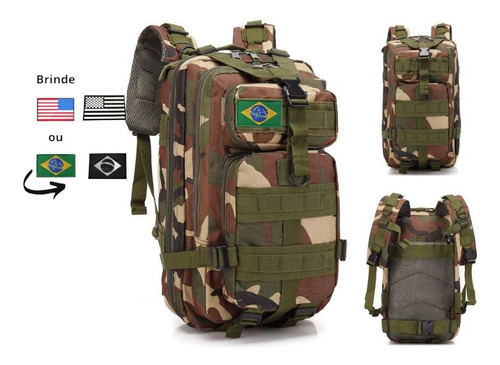 Mochila Tática 30l Reforçada Impermeável Brinde Bandeira 