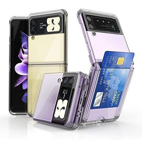 Funda Para Samsung Galaxy Z Flip 3 Transparente C/ Tarjetero