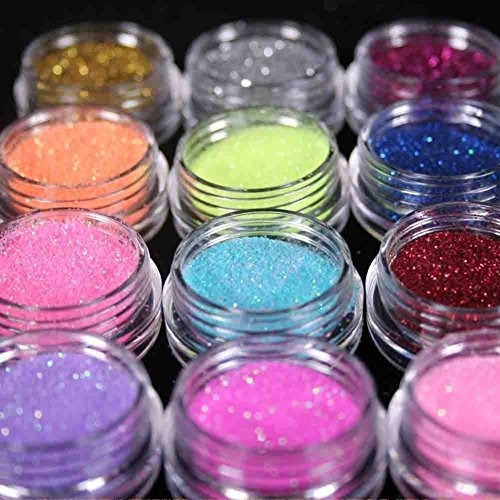 12 Mix Color Random Nail Art Acrilico Glitter Polvo Polvo Po