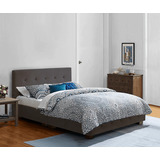 Mueble Set Cama Recámara Alba King Size Suede Gris Base Set