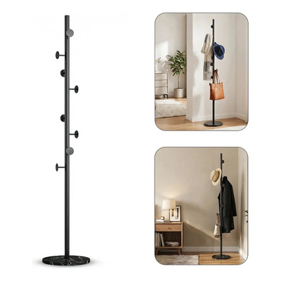170cm Perchero De Piso,perchero Para Ropa De Herreria Color Negro,Perchero Metálico de Pie para Ropa con 8 Ganchos，Perchero de Piso Base Mármolm Moderno Processa | Envío gratis