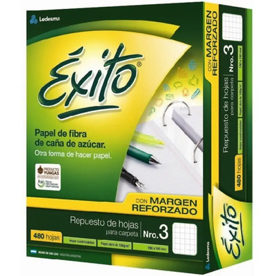 Repuesto Cuadriculado Éxito 480 Hojas N°3 Margen Reforzado | MercadoLibre