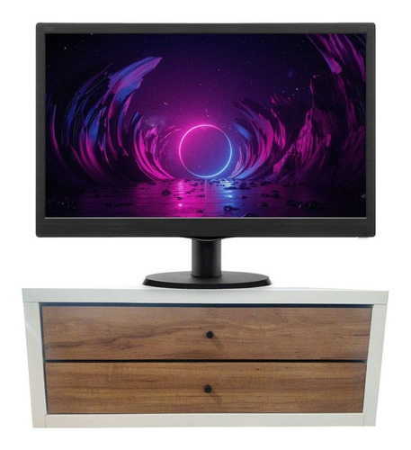 Suporte Monitor Mesa 2 Gavetas | Fechadura | Branco Canelato