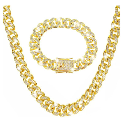 Cadena Cubana Y Brazalete De Hip Hop Para Hombre 55cm+20cm Color Dorado