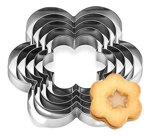 Pack X5 Moldes De Galleta Cortador Forma De Flor Acero Inox