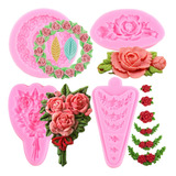 4pcs Molde De Silicona Flor De Rosa Corona Fondant Resina