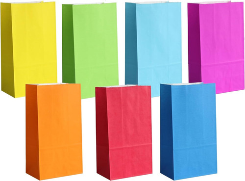 25 Bolsa De Papel Sin Manija Colores Lisos Fuertes