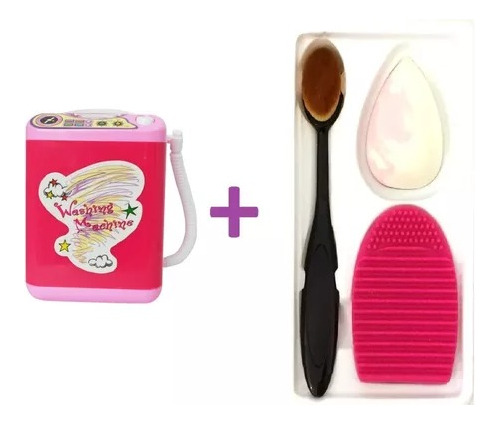 Mini Lavadora De Esponjas Maquillaje+ Set Brocha Oval Regalo