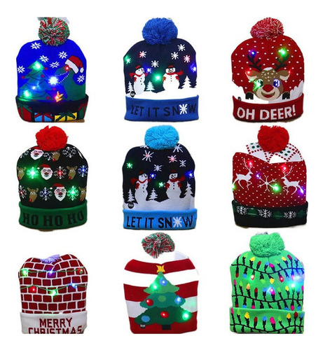 Lote 10 Gorro De Navidad Con Luz Led Regalo Navideño Mayoreo