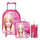 Bolsa Infantil Mochila Escolar Barbie Costa rodinha Com kit 