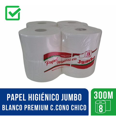 Papel Higienico Jumbo Blanco Premium 8 Rollos X 300 C.chico