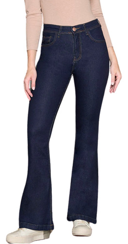 Jeans Oxford Azul Oscuro Cenitho Mujer Tiro Alto Elastizado 