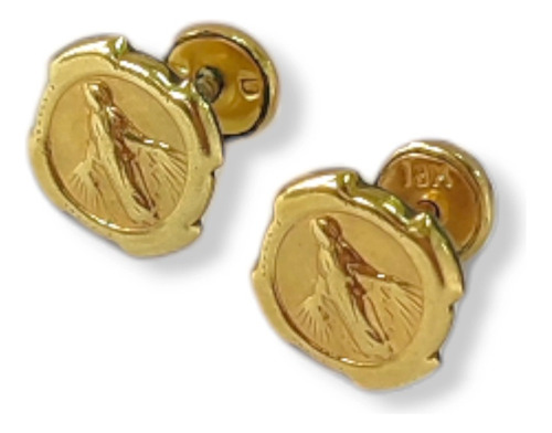 Aretes De Seguridad Mujer Virgen Milagros Oro Laminado 18k