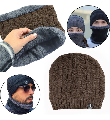 Touca Gorro + Cachecol Forrada Lã Frio Unissex Premium