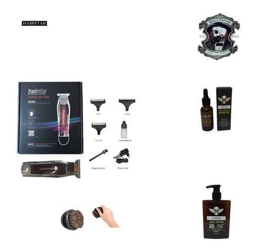 Kit Maquina Desvelladora, Aceite, Shampoo Y Cepillo Barberia