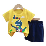 Pijama Niño Algodon Manga Corta Short Dino Musical Azul