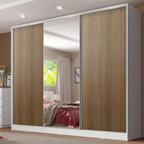 Guarda-roupa Casal 100 Mdf Madesa Royale 3 Portas C/ Espelho Cor Branco/rustic 106209