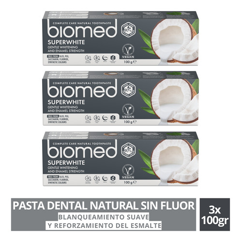 Pack 3 Pasta Dental Blanqueadora Biomed Superwhite 100g