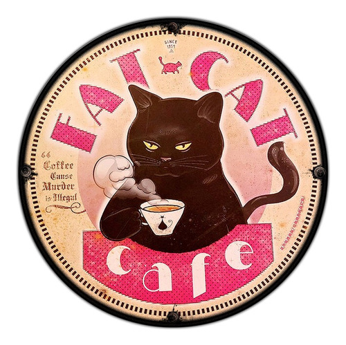 #836 - Cuadro Decorativo Vintage Gato Café Coffee No Chapa